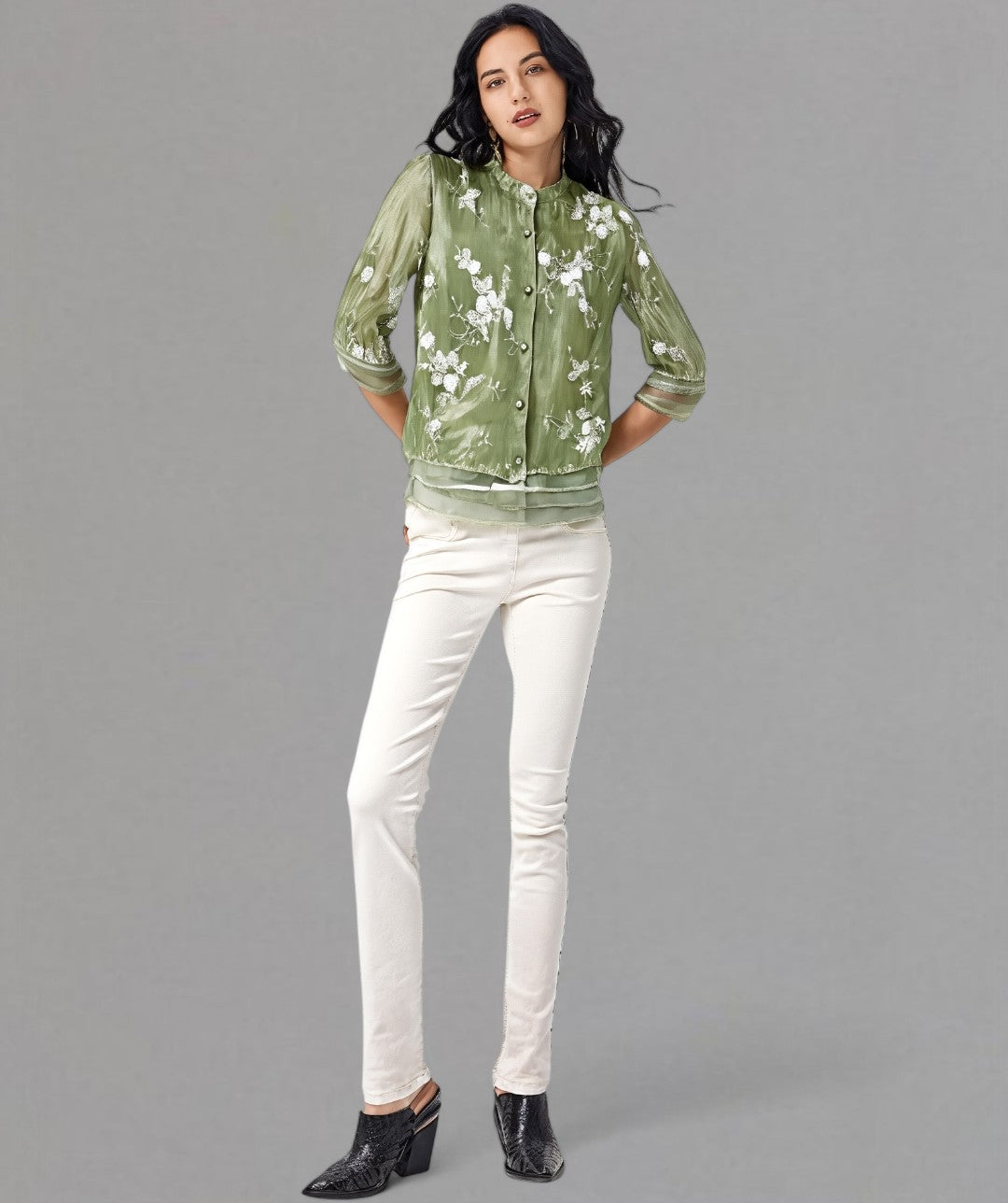 Sophie – Embroidered Floral Cotton Blend Blouse