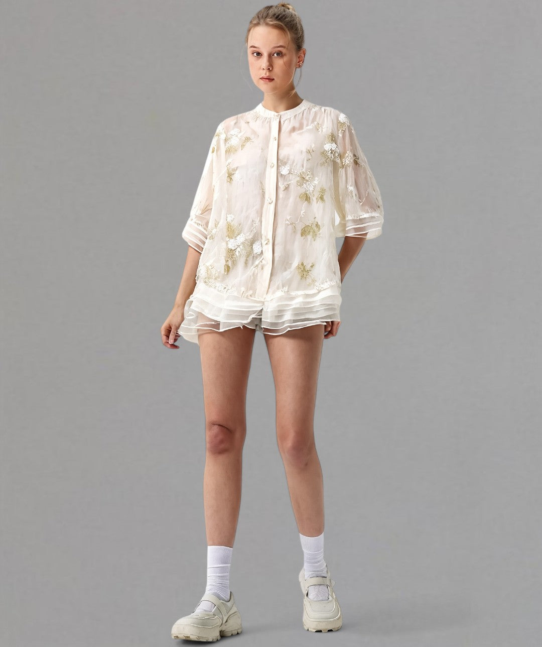 Sophie – Embroidered Floral Cotton Blend Blouse