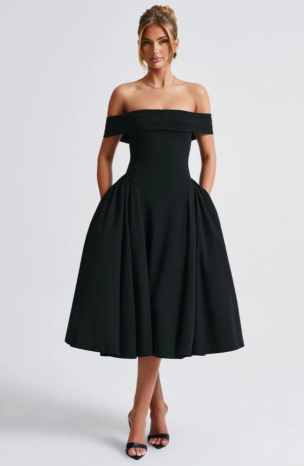 Teodora – Off-Shoulder Pleated Midi Gown