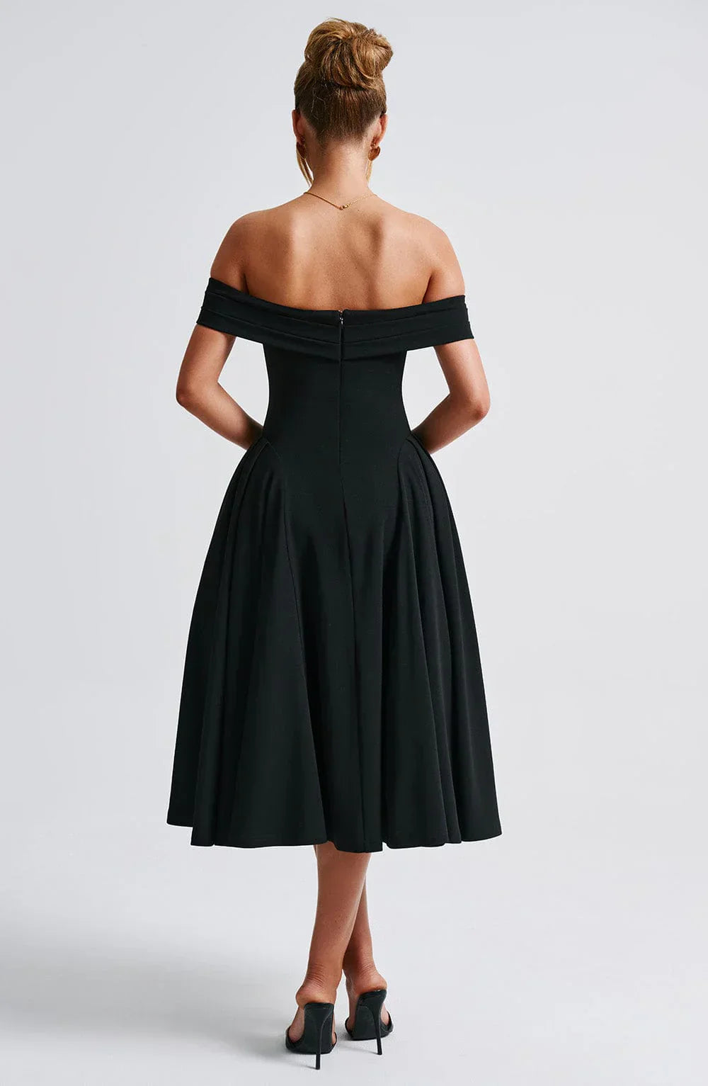 Antonia – Off-Shoulder Pleated Midi Gown