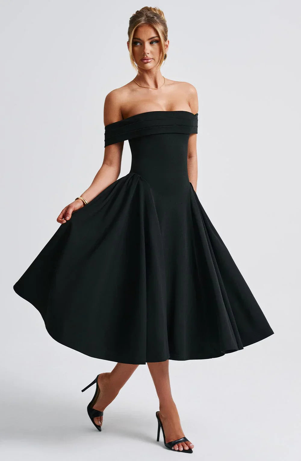 Teodora – Off-Shoulder Pleated Midi Gown
