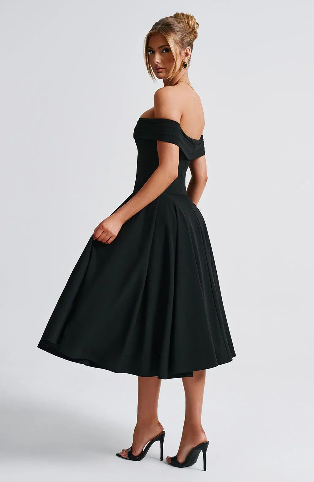 Antonia – Off-Shoulder Pleated Midi Gown