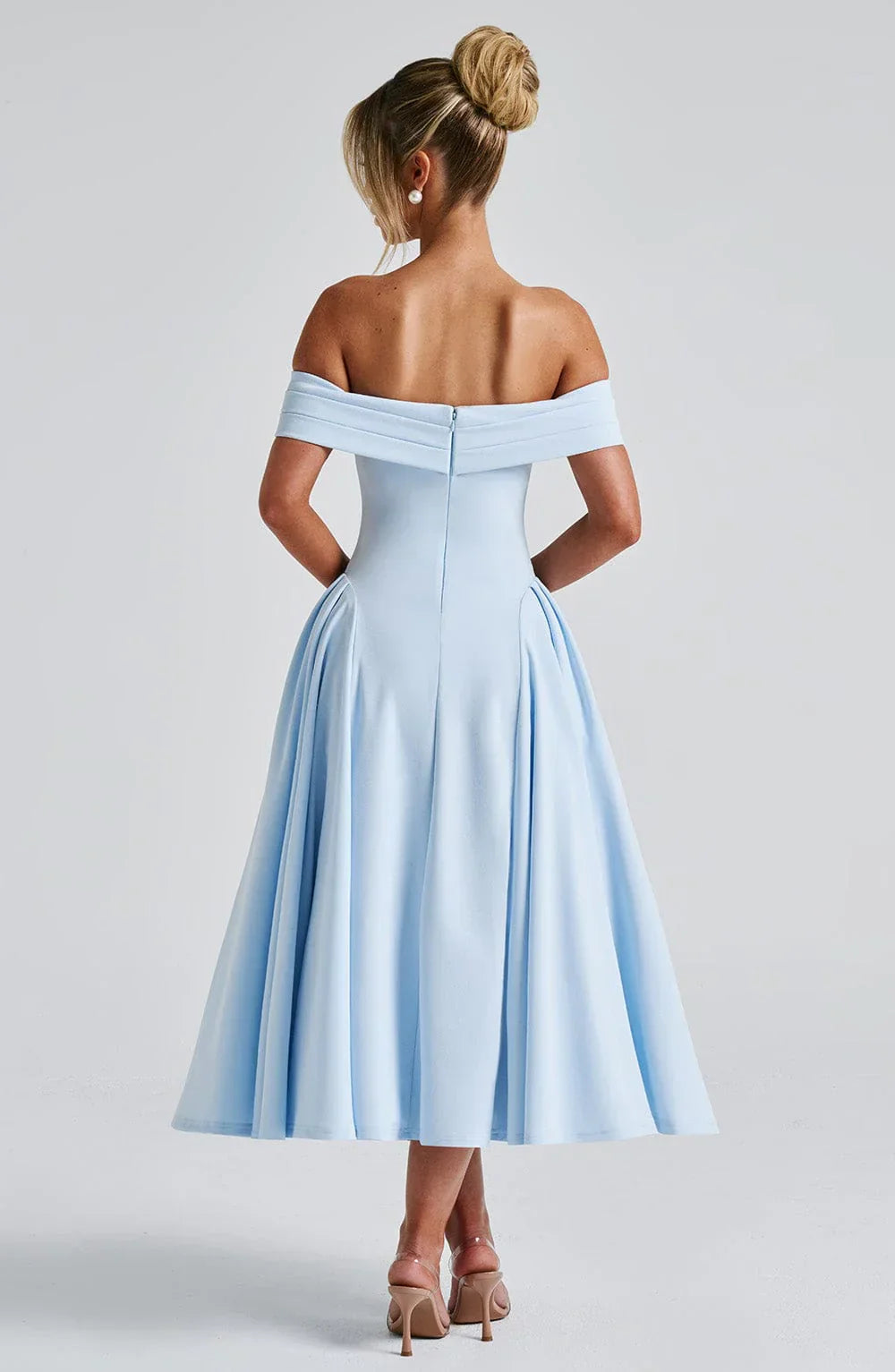Antonia – Off-Shoulder Pleated Midi Gown