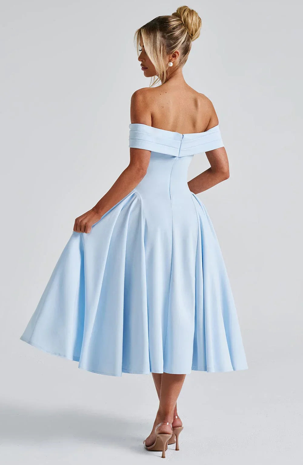 Antonia – Off-Shoulder Pleated Midi Gown