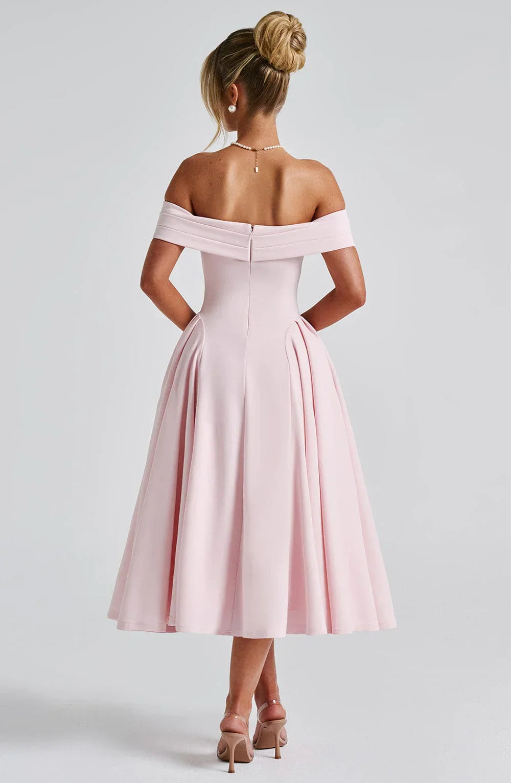 Antonia – Off-Shoulder Pleated Midi Gown