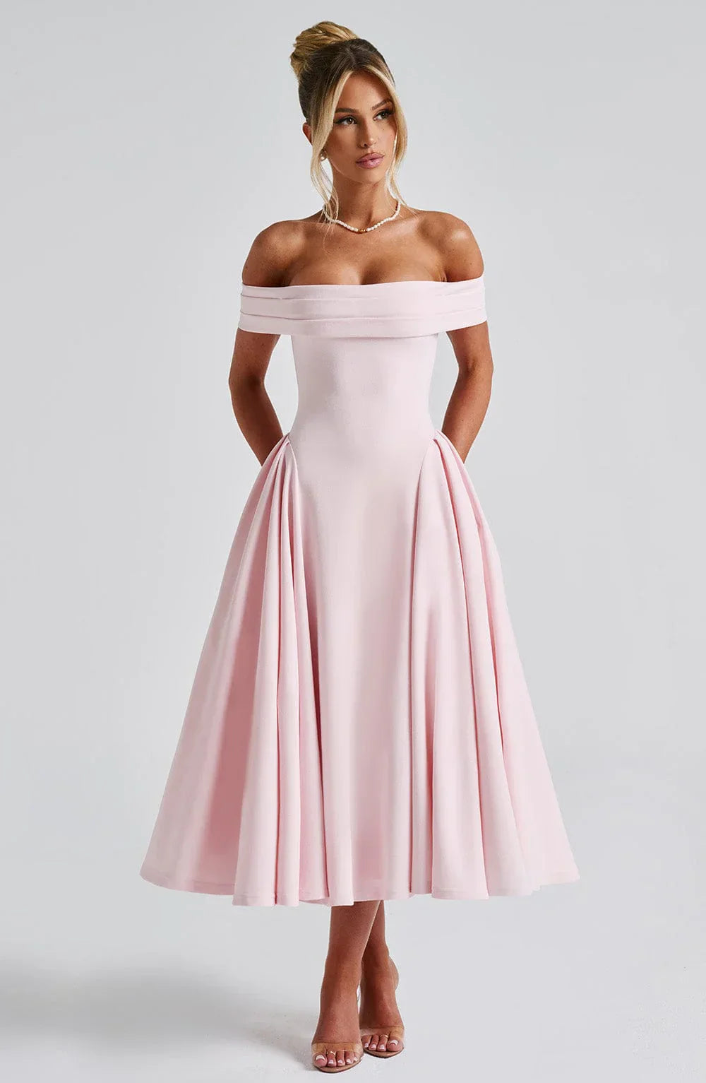 Antonia – Off-Shoulder Pleated Midi Gown