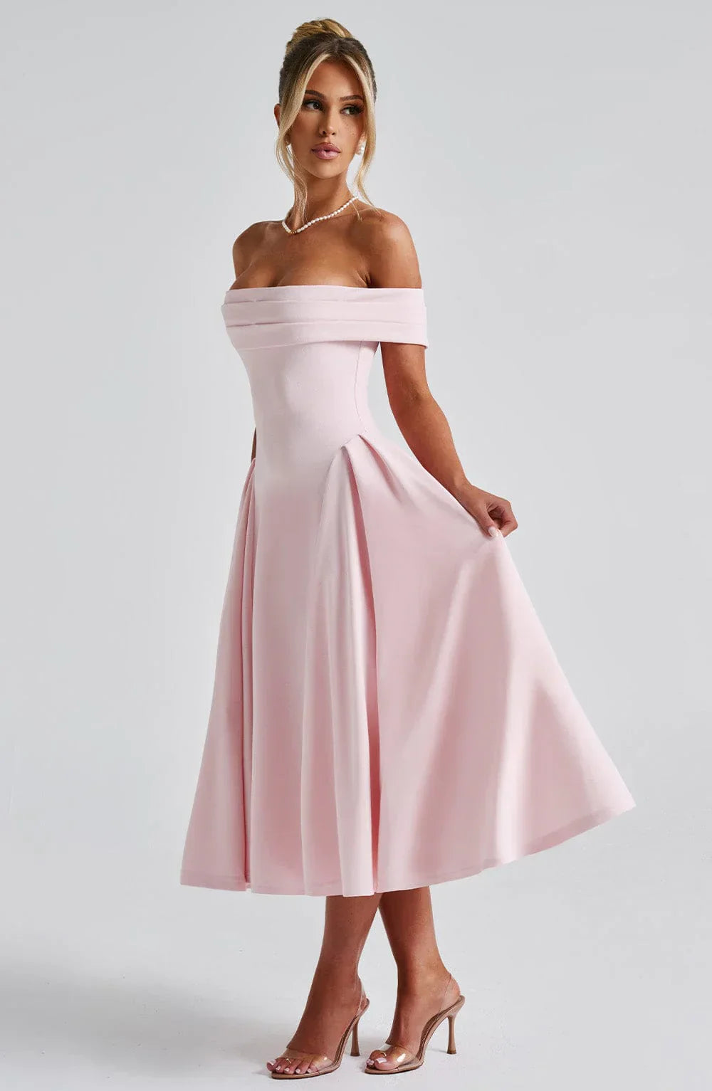 Antonia – Off-Shoulder Pleated Midi Gown