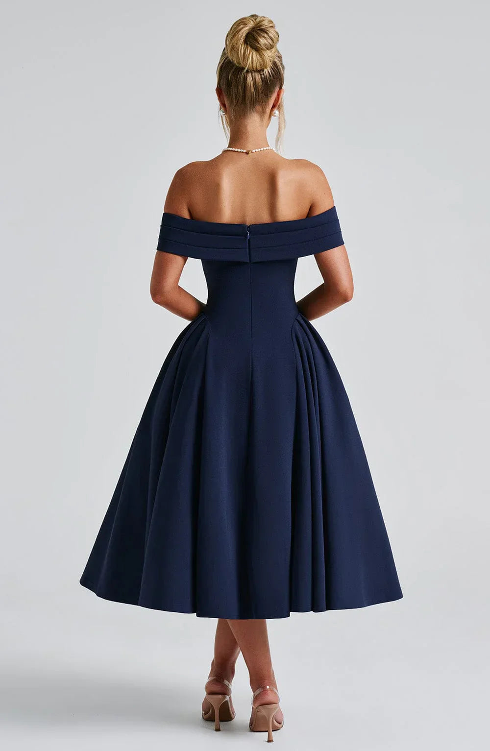Antonia – Off-Shoulder Pleated Midi Gown