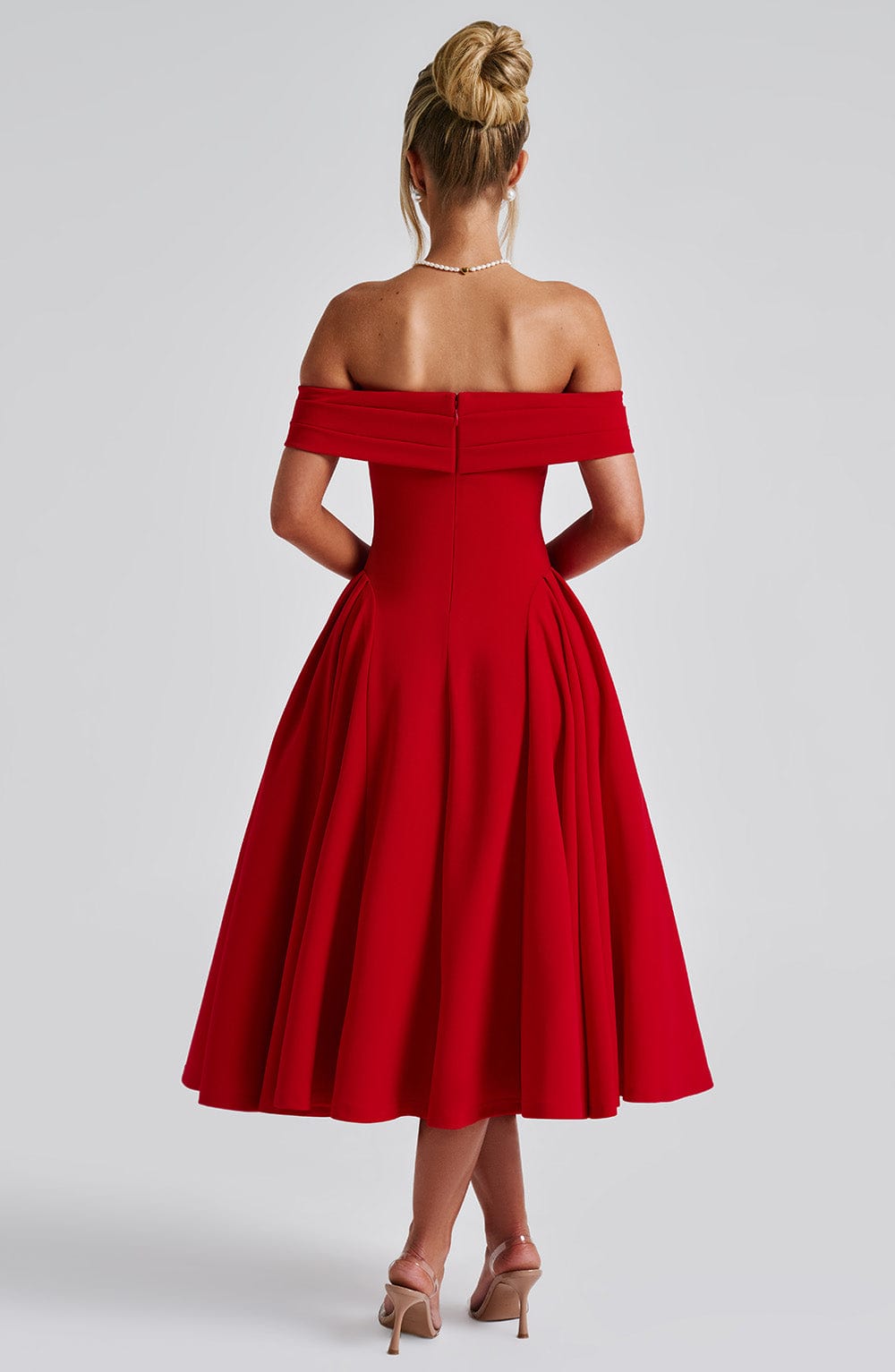Antonia – Off-Shoulder Pleated Midi Gown