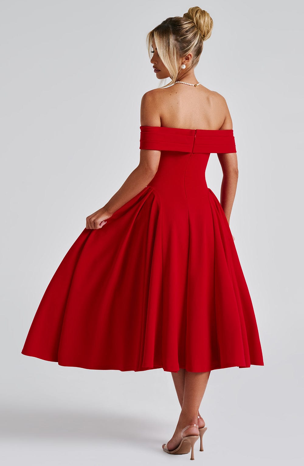 Antonia – Off-Shoulder Pleated Midi Gown