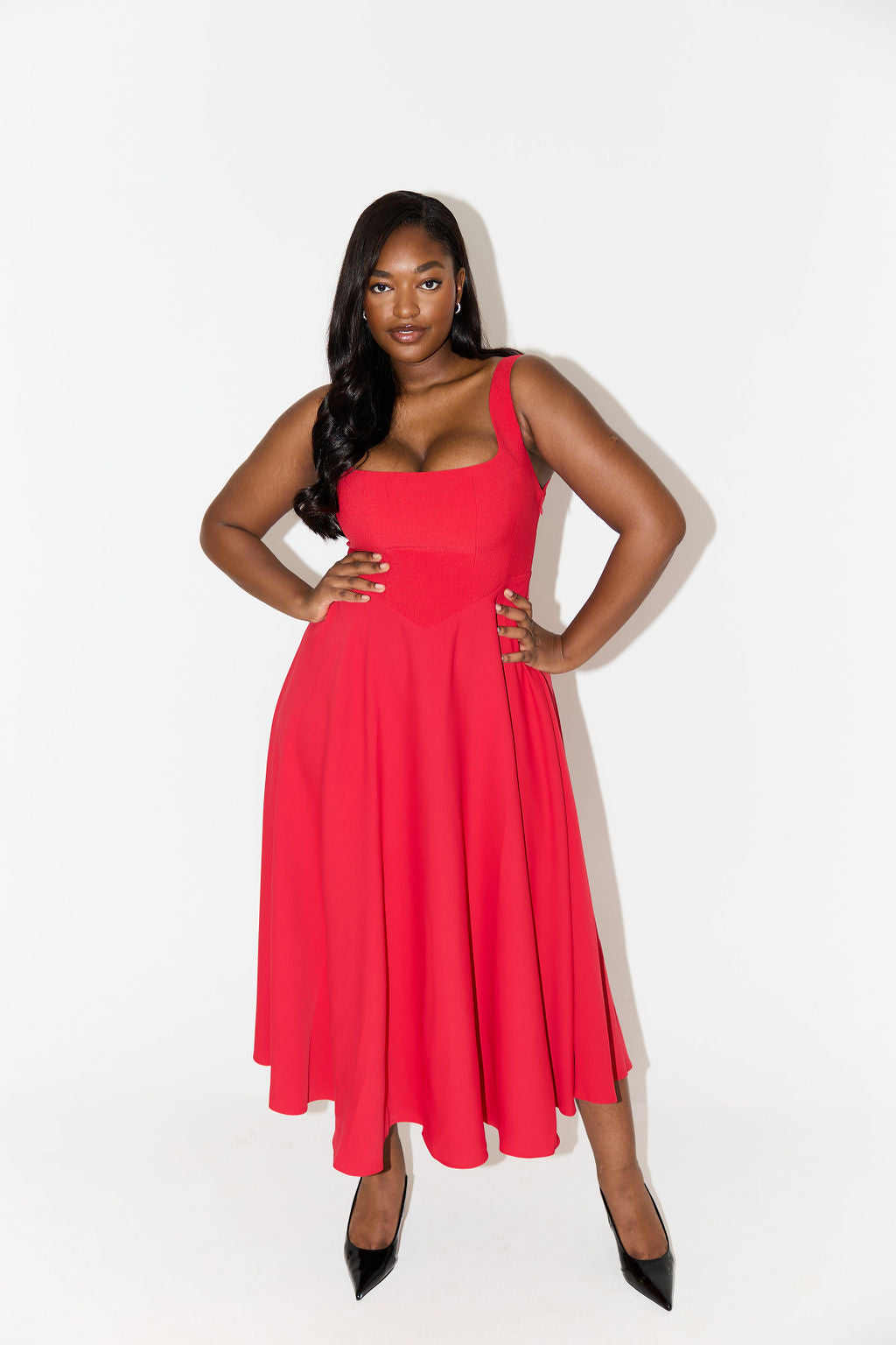 Amelia – Classic Square Neck Midi Dress