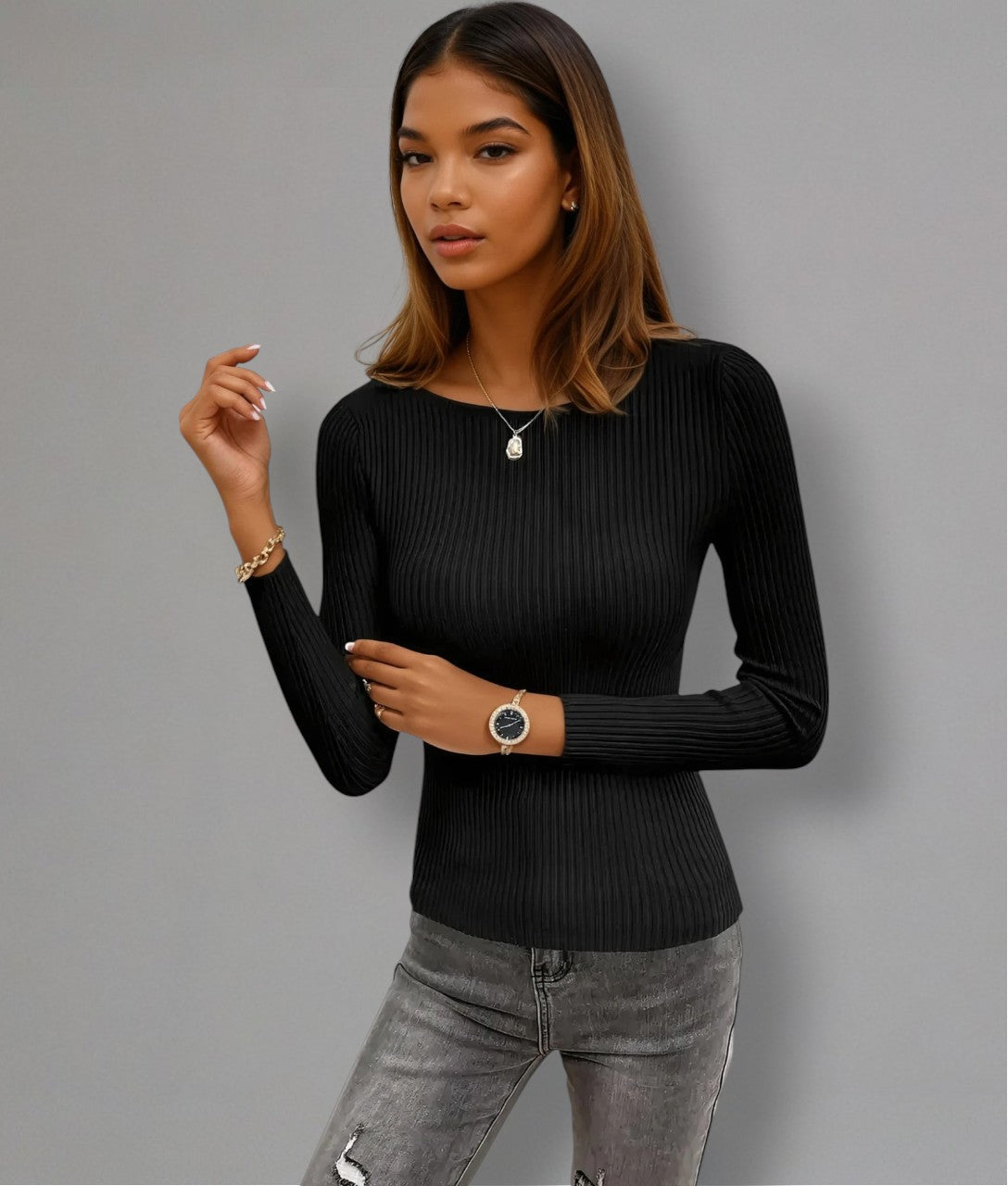 Aurora – Elegant Slim-Fit Ribbed Jumper