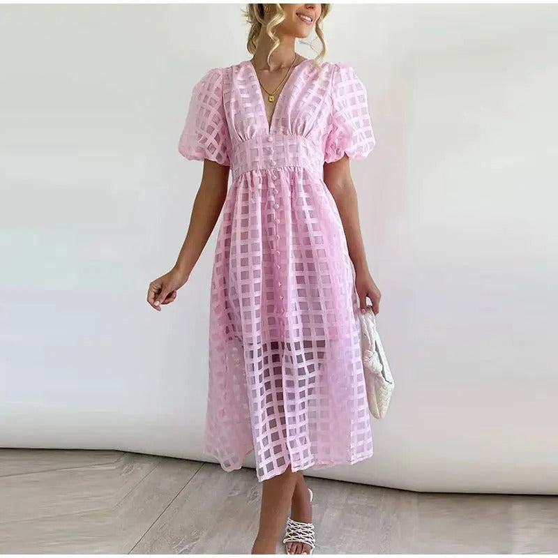 Julia – Mesh Check Midi Dress