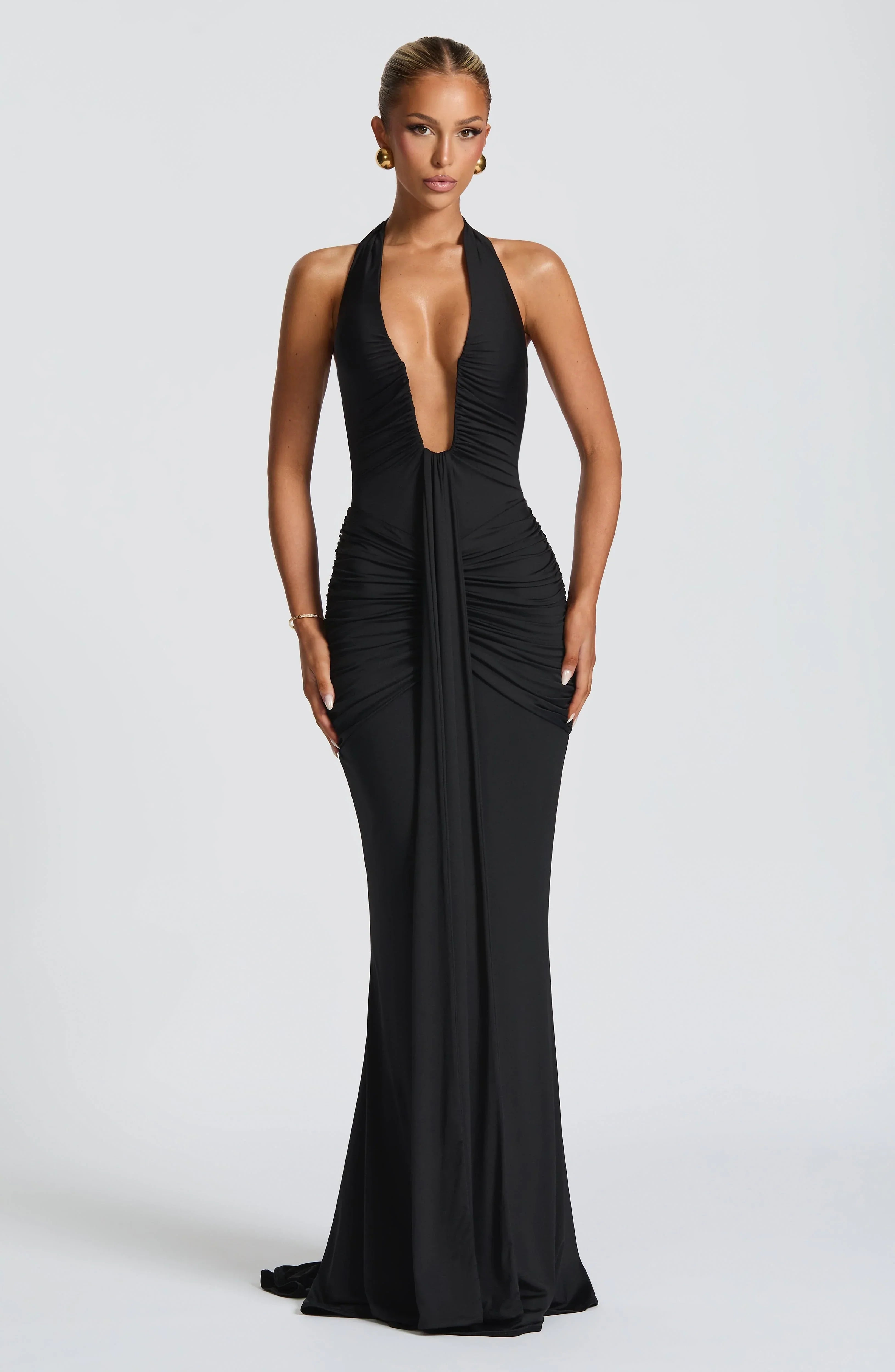 Severina – Deep Plunge Halter Gown
