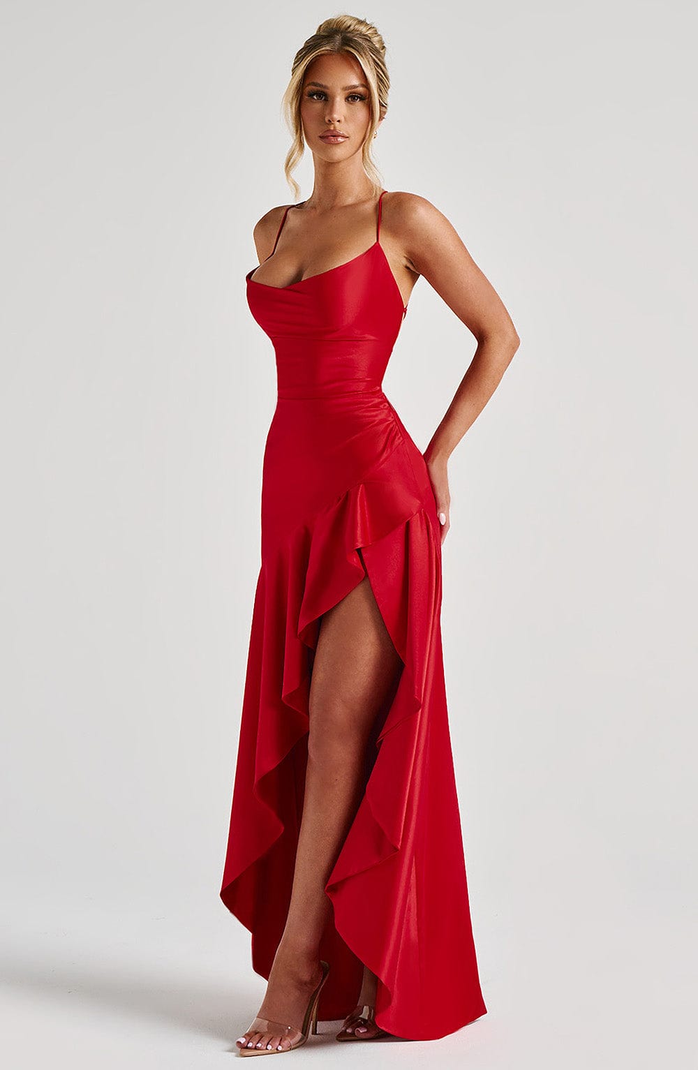 Celia – Draped Ruffle Hem Gown