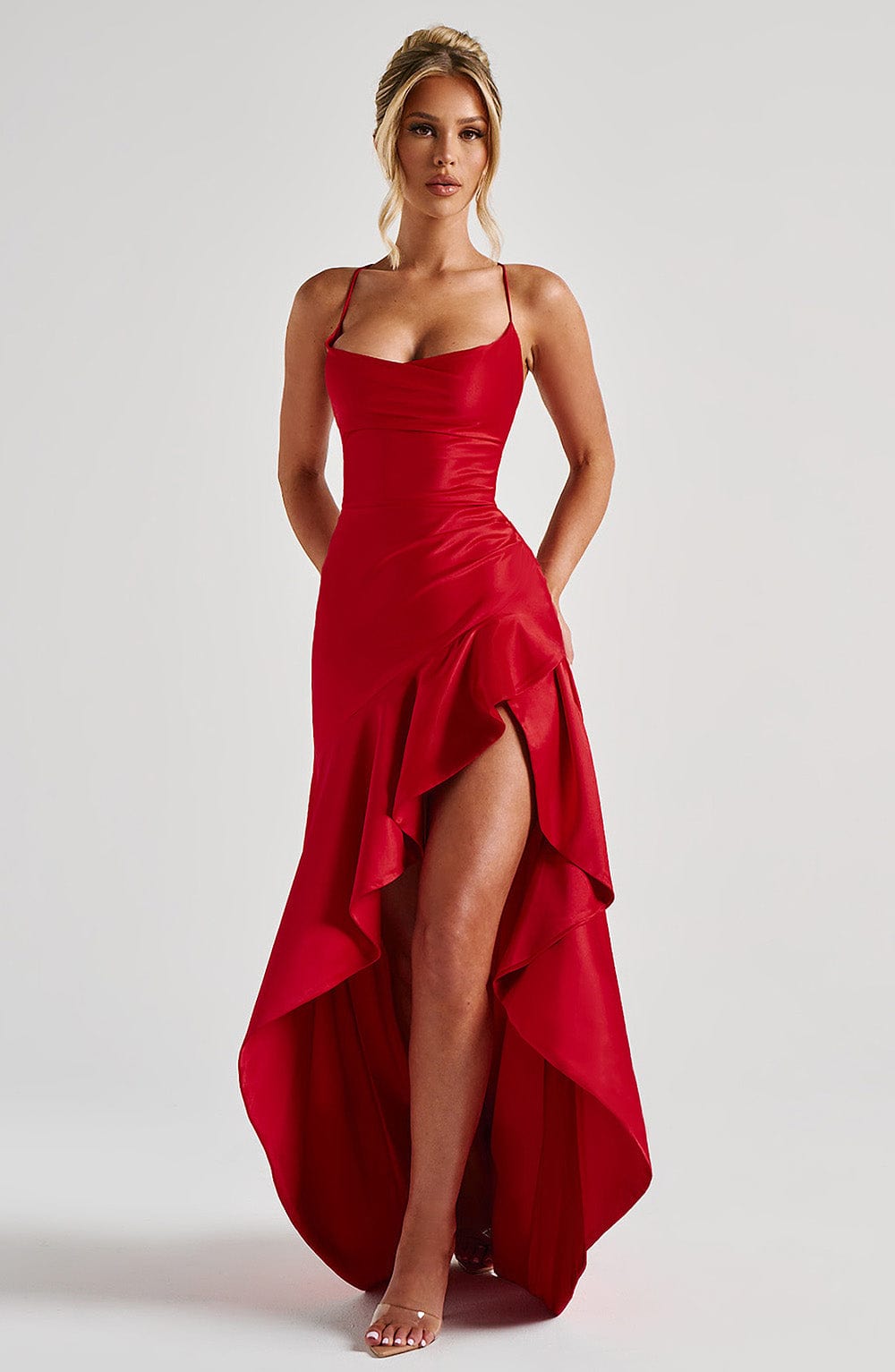 Celia – Draped Ruffle Hem Gown