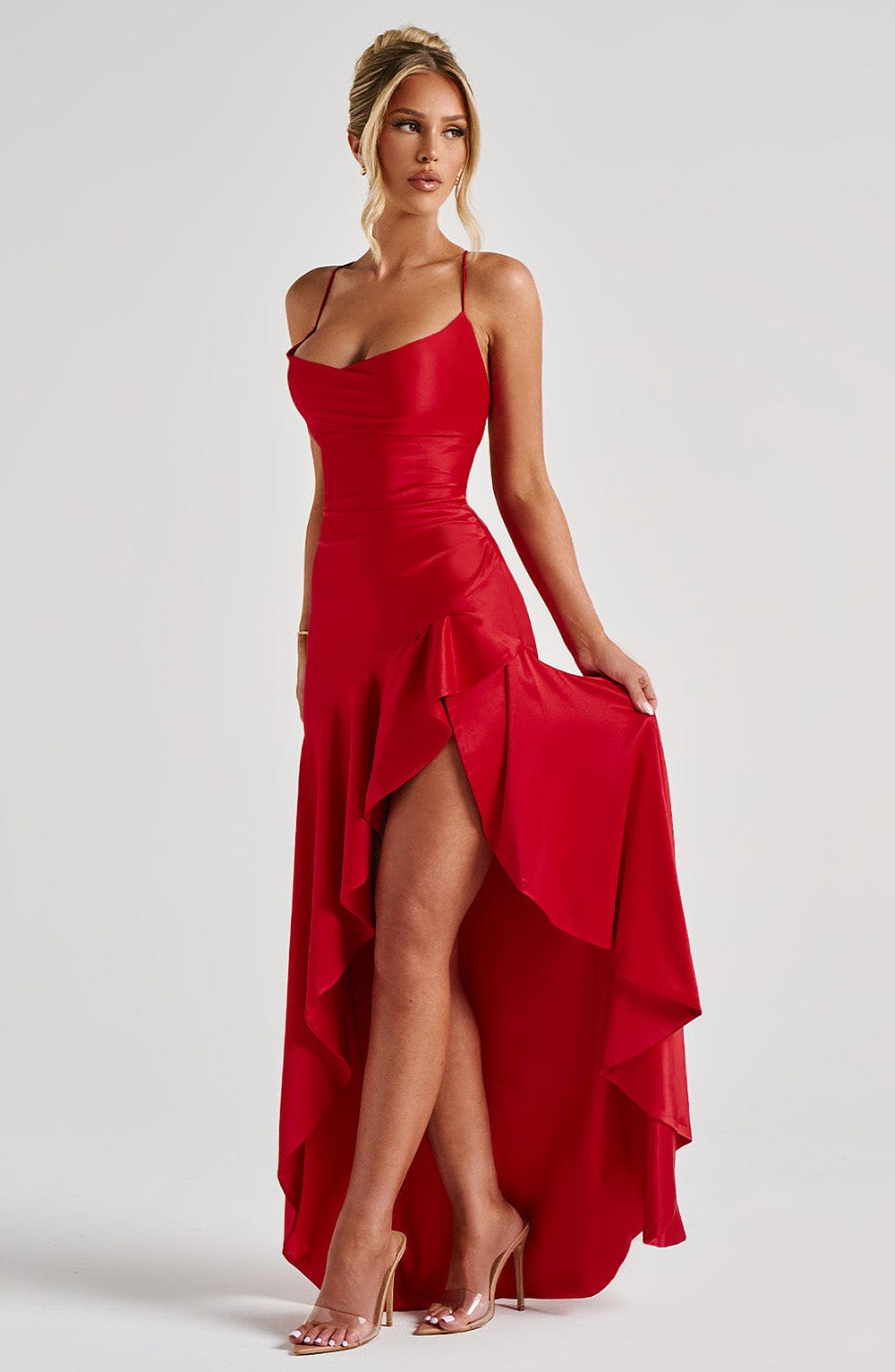 Celia – Draped Ruffle Hem Gown