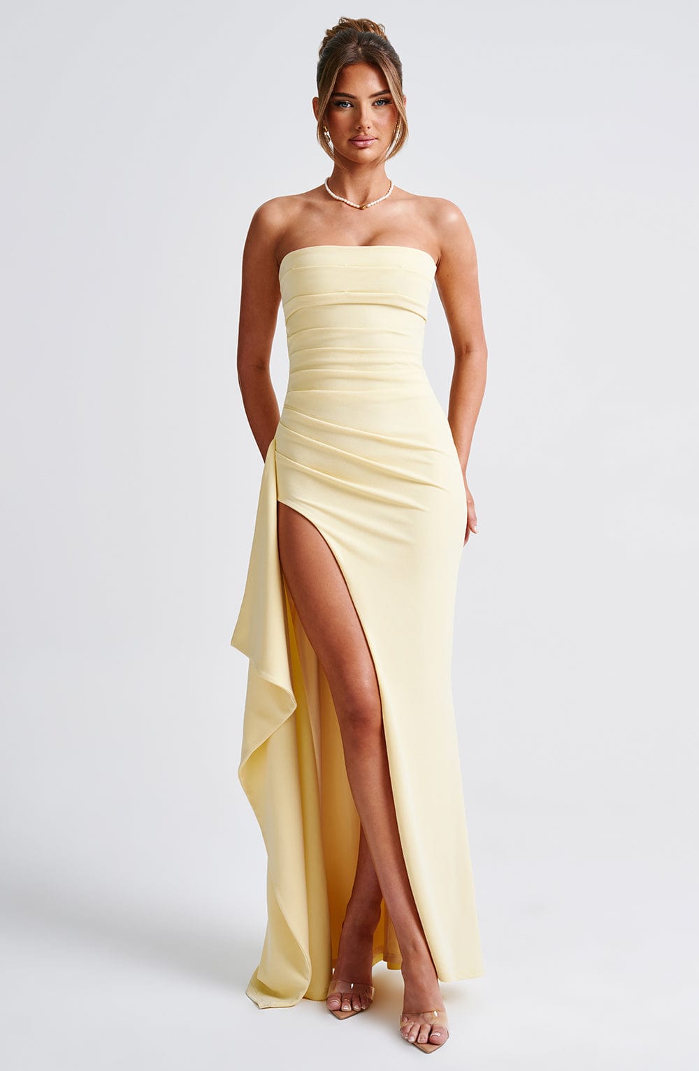 Adriana – Strapless Draped Split Gown