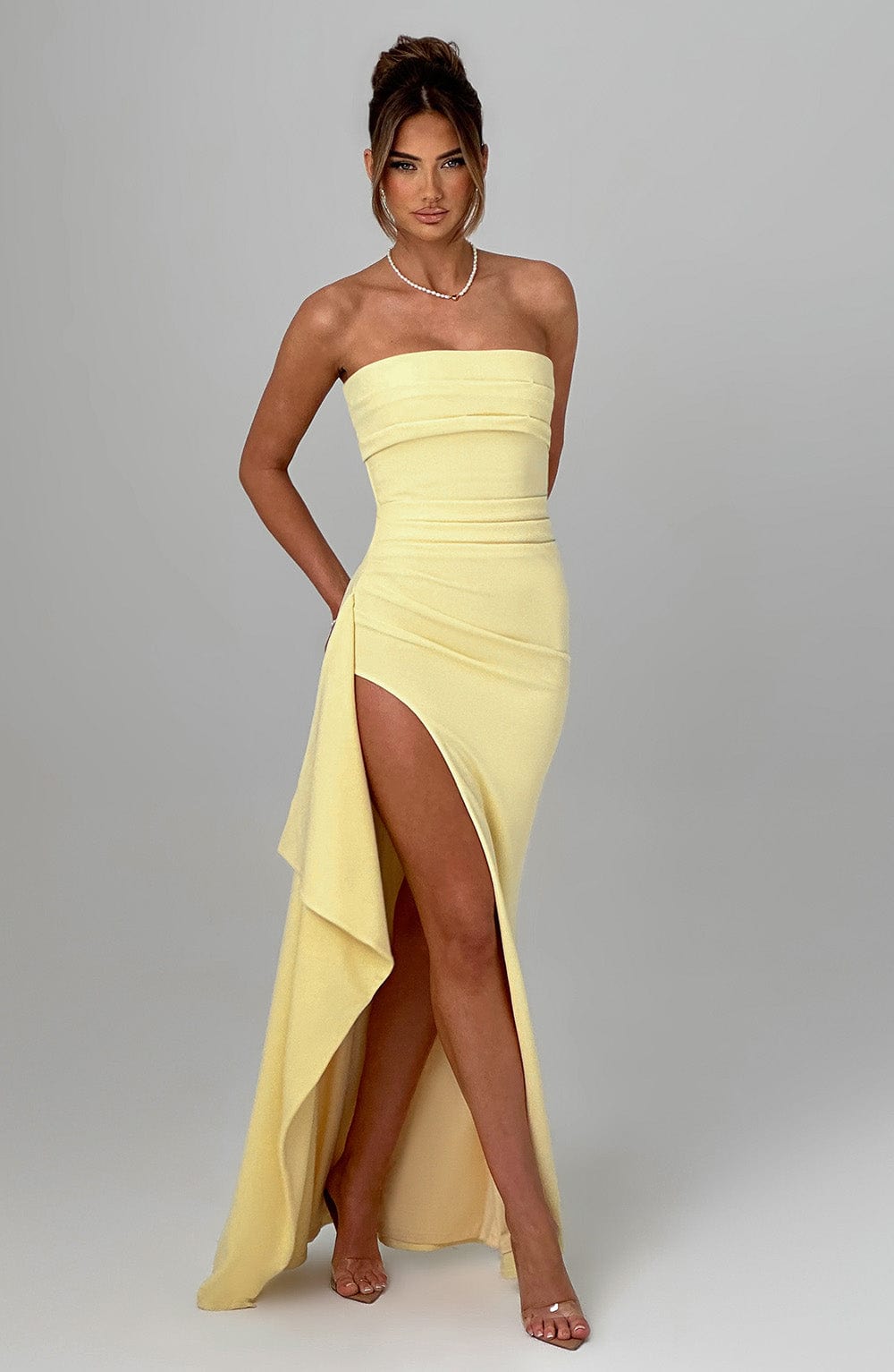 Adriana – Strapless Draped Split Gown