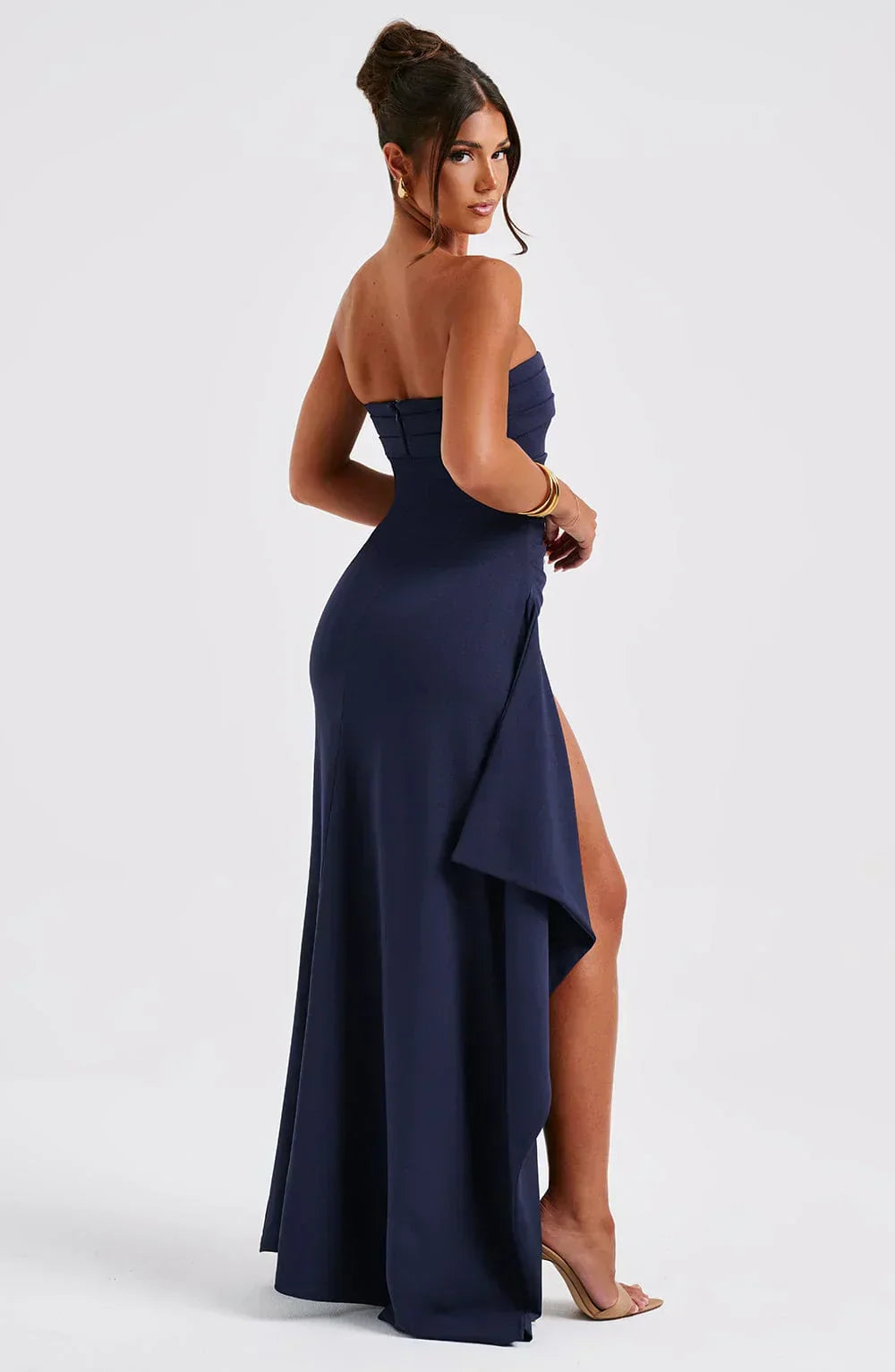 Selene – Strapless Drape Slit Gown